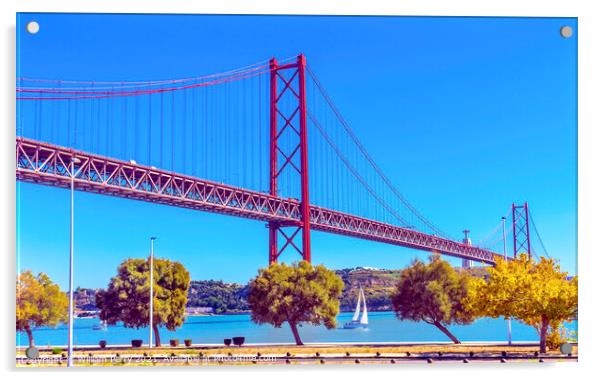 Tagus River Bridge April 25 Lisbon Portugal Acrylic by William Perry