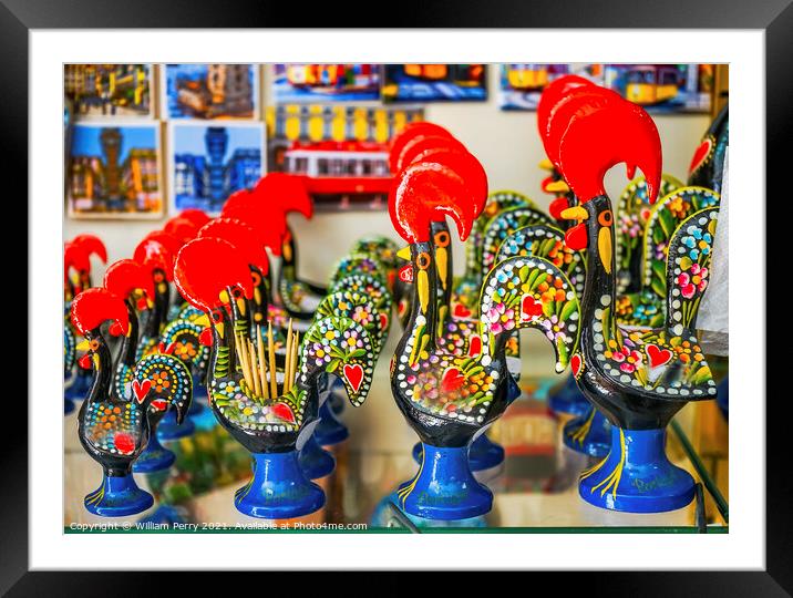 Red Rooster Paperweights Souvenirs Handicrafts Lisbon Portugal Framed Mounted Print by William Perry