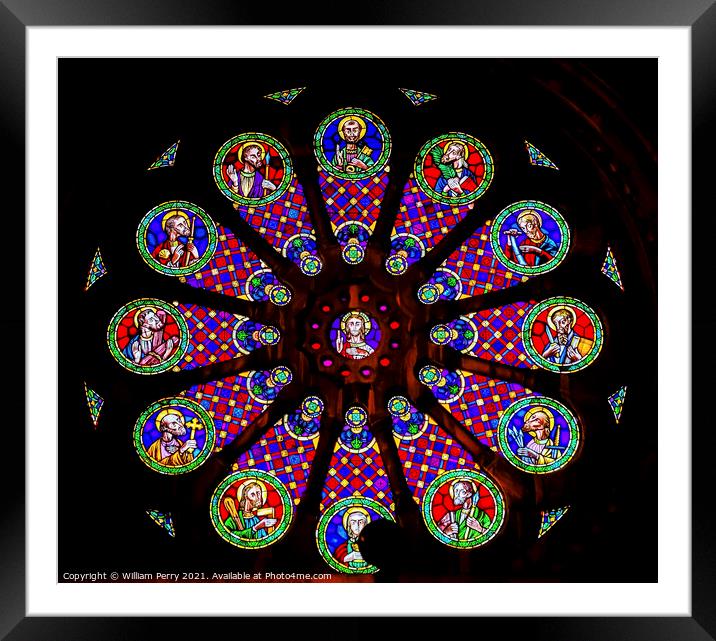 Stained Glass Jesus Disciples The Se Cathedral Lisbon Portugal Framed Mounted Print by William Perry