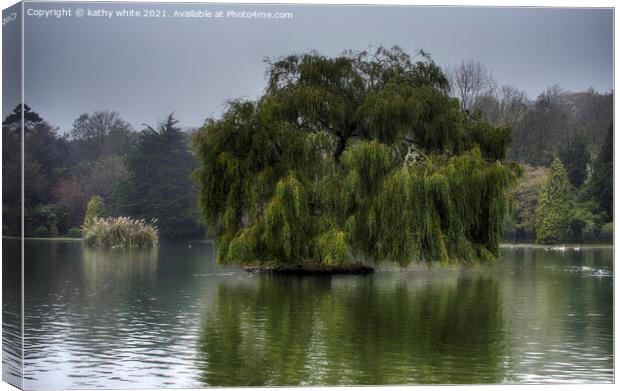 Weeping willow on a lake Canvas Print by kathy white