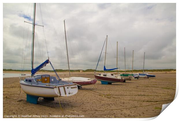 Boats on Beadnell beach 2 Print by Heather Athey
