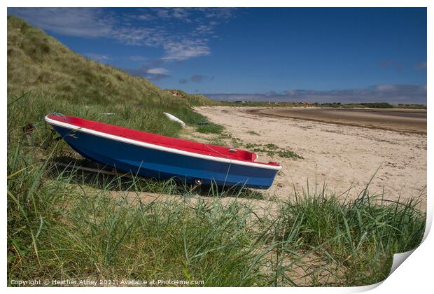 Boat at Beadnell Bay Print by Heather Athey