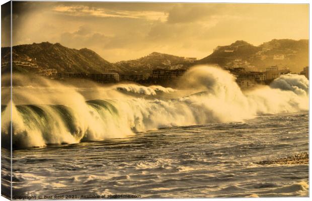 Golden Twilight Storm Surf, Cabo San Lucas Canvas Print by Buz Reid
