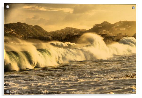 Golden Twilight Storm Surf, Cabo San Lucas Acrylic by Buz Reid