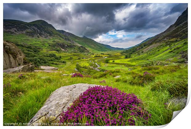 Nant Ffrancon Valley Snowdonia Wales Print by Adrian Evans