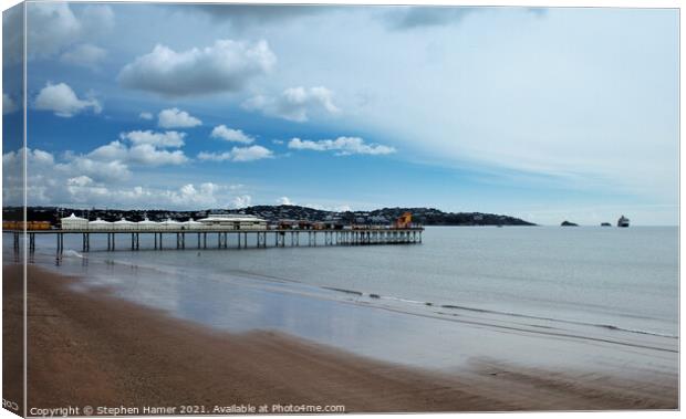 Paignton Pier and Cumulus Clouds Canvas Print by Stephen Hamer