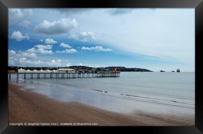 Paignton Pier and Cumulus Clouds Framed Print by Stephen Hamer