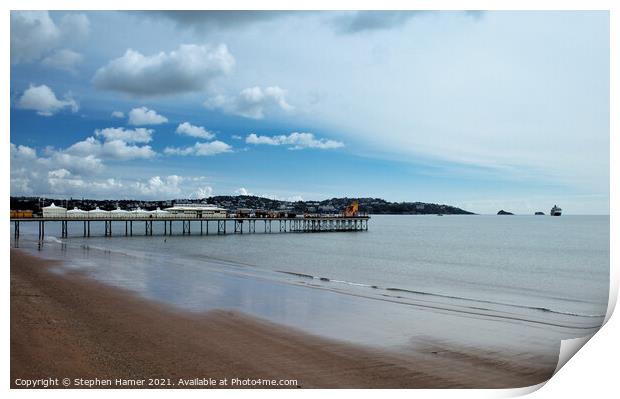 Paignton Pier and Cumulus Clouds Print by Stephen Hamer