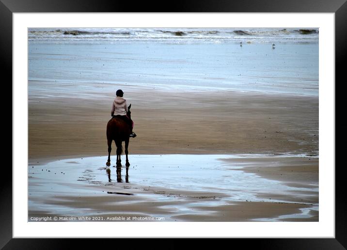 Horse and Rider On Sand Beach France Framed Mounted Print by Malcolm White