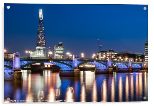 Southwark Bridge and the Shard at Night Acrylic by Brett Gasser