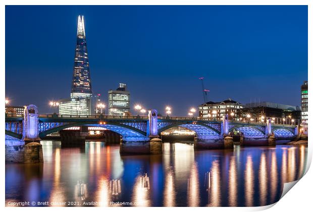 Southwark Bridge and the Shard at Night Print by Brett Gasser