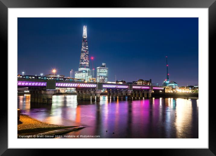 Cannon Street and Shard at Night Framed Mounted Print by Brett Gasser