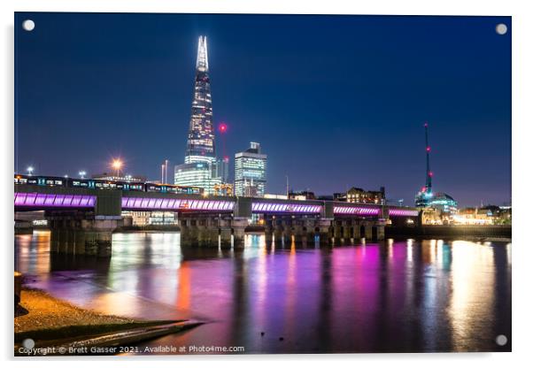 Cannon Street and Shard at Night Acrylic by Brett Gasser