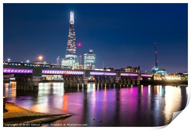 Cannon Street and Shard at Night Print by Brett Gasser