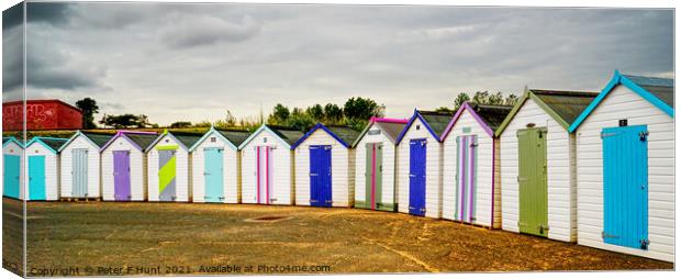 Beach Huts At Goodrington Sands Canvas Print by Peter F Hunt