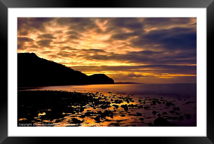 Charmouth Sunrise Framed Mounted Print by Les Schofield