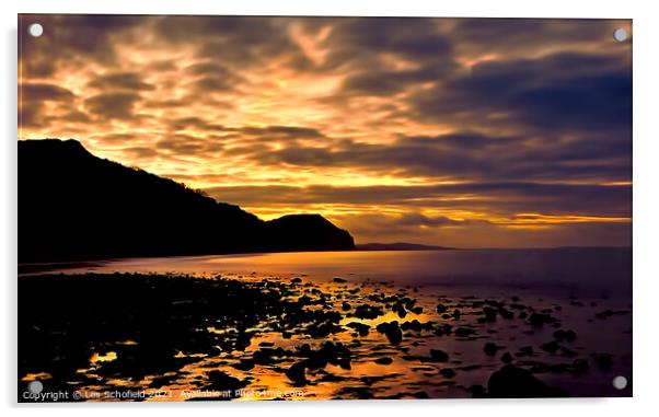 Charmouth Sunrise Acrylic by Les Schofield