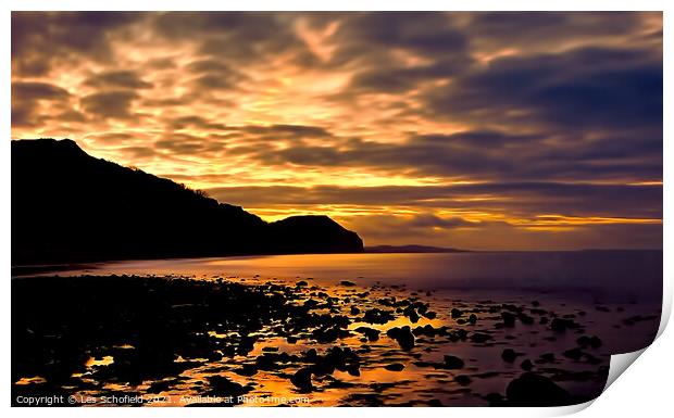 Charmouth Sunrise Print by Les Schofield