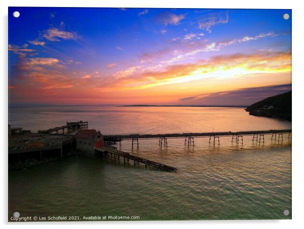 Sunset at Birnbeck Pier Weston-super-mare  Acrylic by Les Schofield