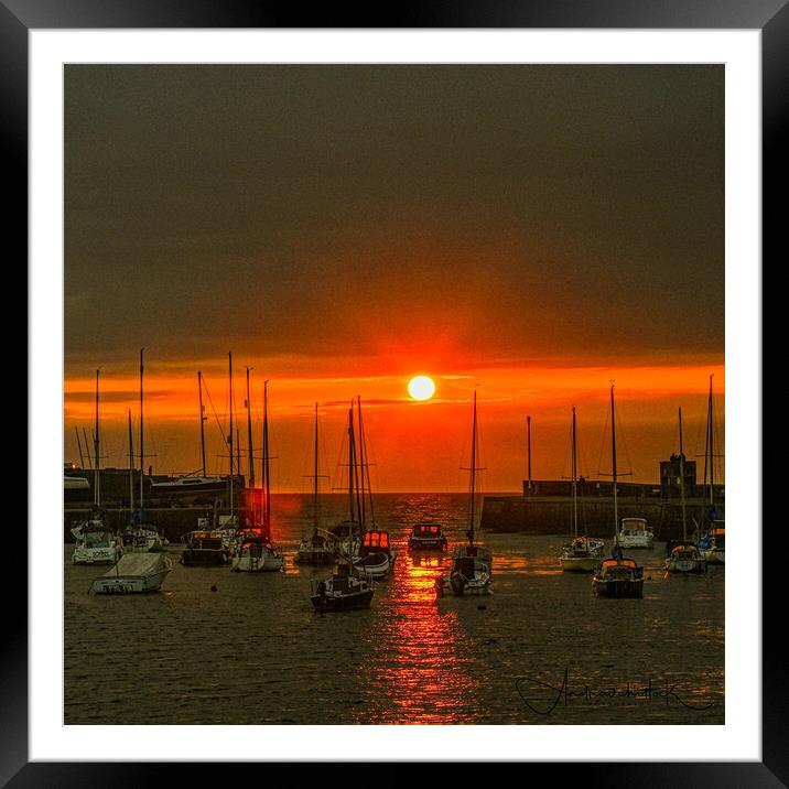 sunset harbor entrance  Framed Mounted Print by Andrew chittock