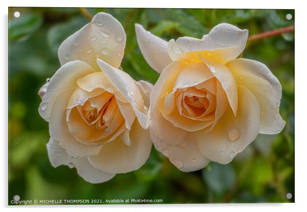 Twin Yellow Roses Acrylic by MICHELLE THOMPSON
