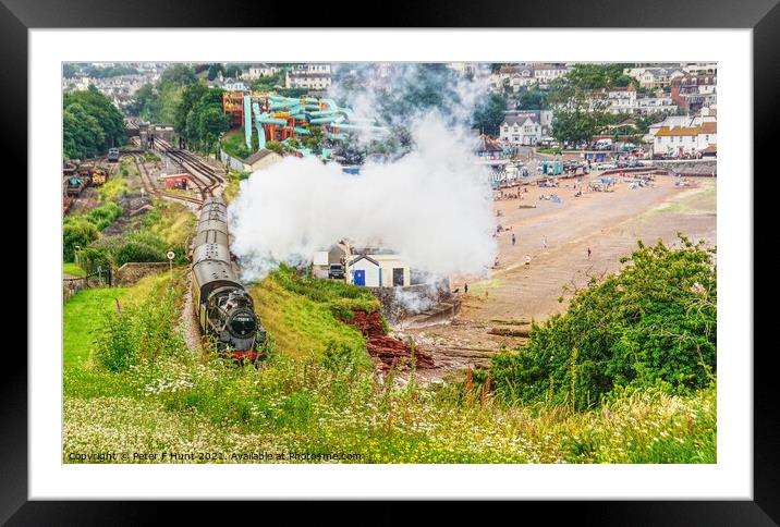 Steam Train Passing Goodrington Sands  Framed Mounted Print by Peter F Hunt