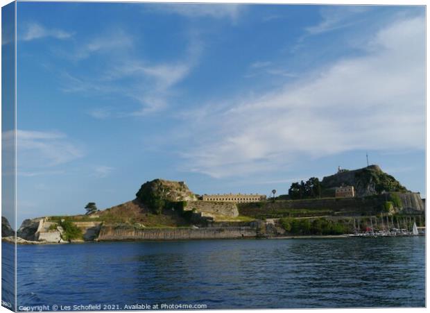 Corfu Fort Greece  From The Sea Canvas Print by Les Schofield