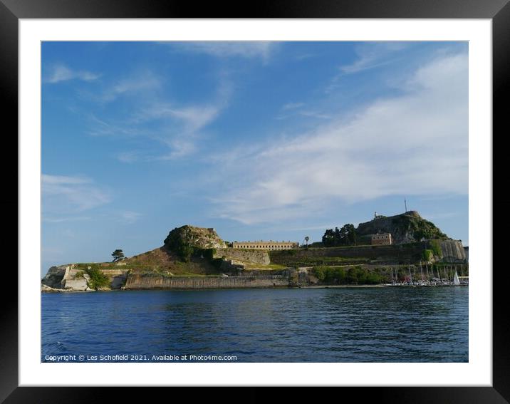 Corfu Fort Greece  From The Sea Framed Mounted Print by Les Schofield