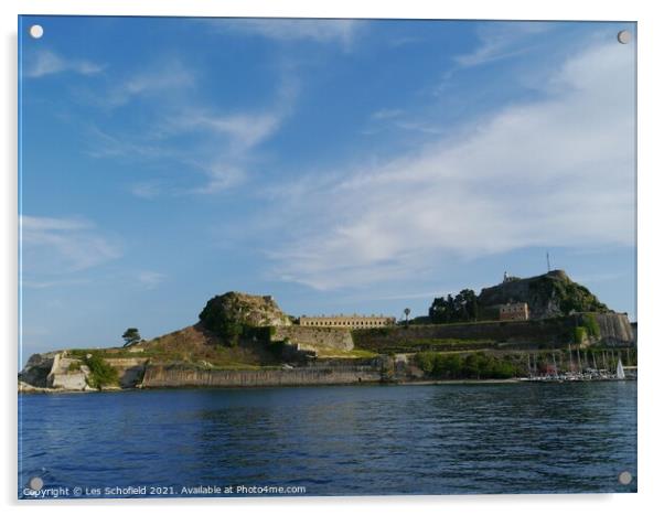 Corfu Fort Greece  From The Sea Acrylic by Les Schofield