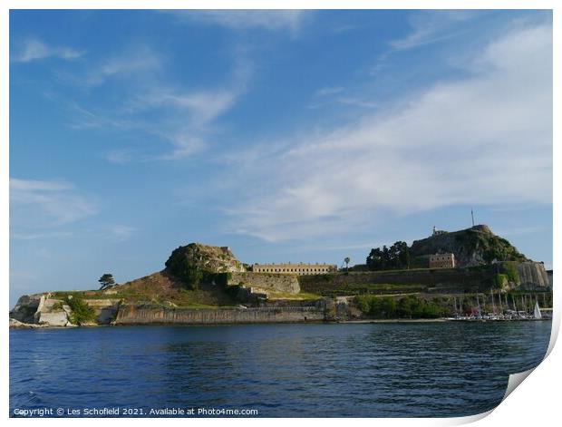 Corfu Fort Greece  From The Sea Print by Les Schofield