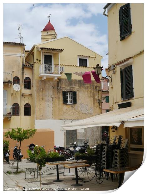 Square in Corfu town  Print by Les Schofield