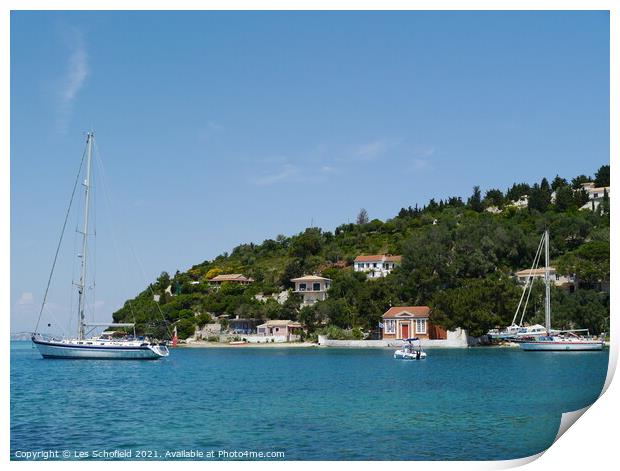 Boats in harbour at Paxos Greece  Print by Les Schofield