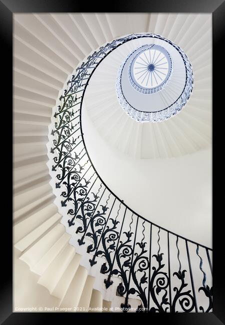 Tulip spiral stairs at Queen Anne's house Greenwich Framed Print by Paul Praeger