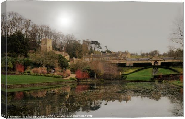 Dyrham park, house and lake. Canvas Print by Sharon Cocking