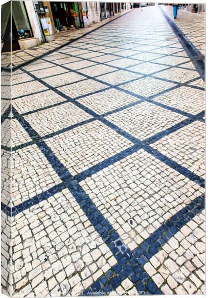 Black White Street Tiles Medieval City Coimbra Portugal Canvas Print by William Perry
