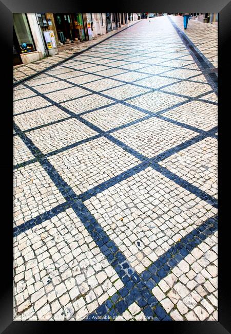 Black White Street Tiles Medieval City Coimbra Portugal Framed Print by William Perry