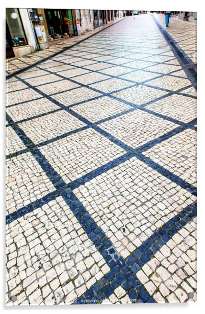 Black White Street Tiles Medieval City Coimbra Portugal Acrylic by William Perry