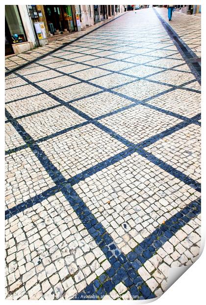 Black White Street Tiles Medieval City Coimbra Portugal Print by William Perry