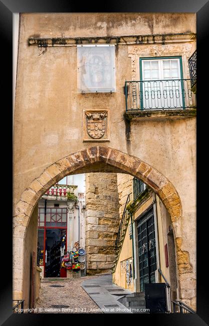 Old Arch Arco de  Almediina Medieval City Coimbra Portugal Framed Print by William Perry