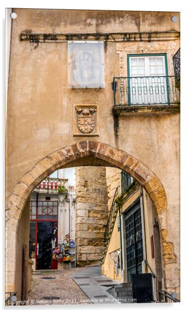 Old Arch Arco de  Almediina Medieval City Coimbra Portugal Acrylic by William Perry