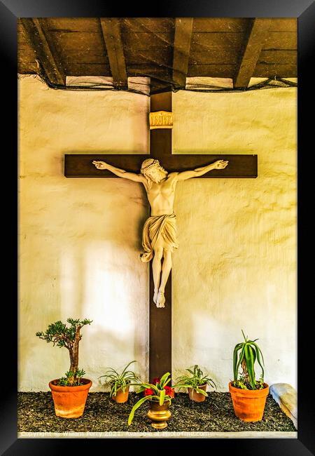 Crucifix Cross Corridor Mission San Diego de Alcala California  Framed Print by William Perry