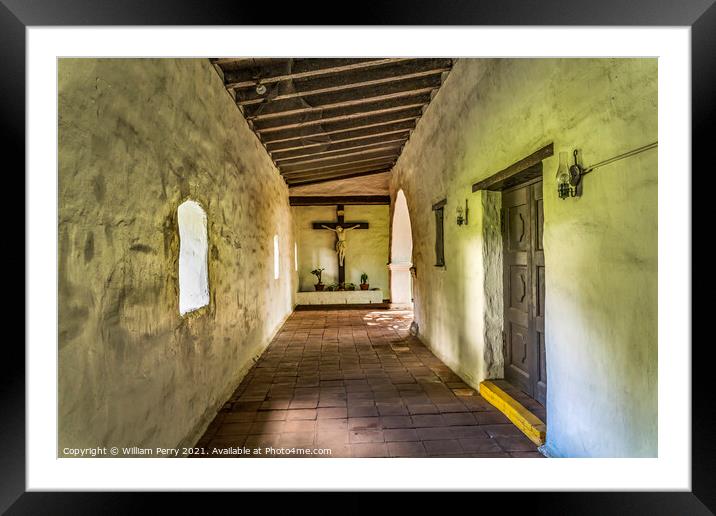 Corridor Crucifix Shrine Mission San Diego de Alcala California  Framed Mounted Print by William Perry