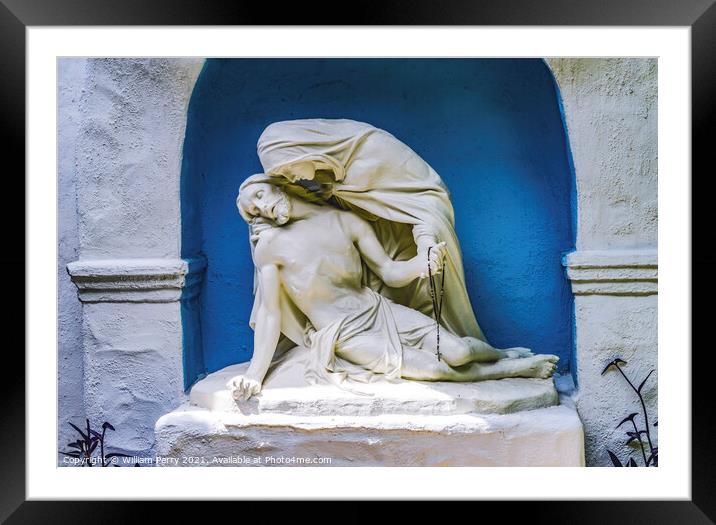Pieta Statue White Adobe Mission San Diego de Alcala California  Framed Mounted Print by William Perry