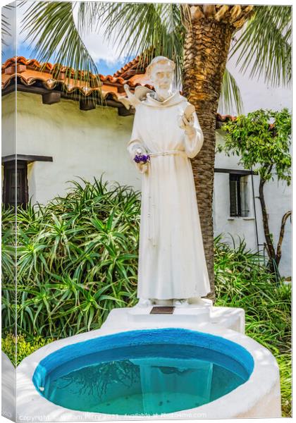 Juniperro Serra Statue Fountain Mission San Diego de Alcala Cali Canvas Print by William Perry