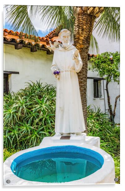 Juniperro Serra Statue Fountain Mission San Diego de Alcala Cali Acrylic by William Perry