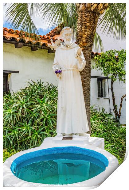 Juniperro Serra Statue Fountain Mission San Diego de Alcala Cali Print by William Perry
