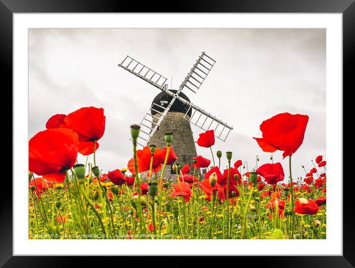Whitburn Windmill with Poppies Framed Mounted Print by Gary Clarricoates