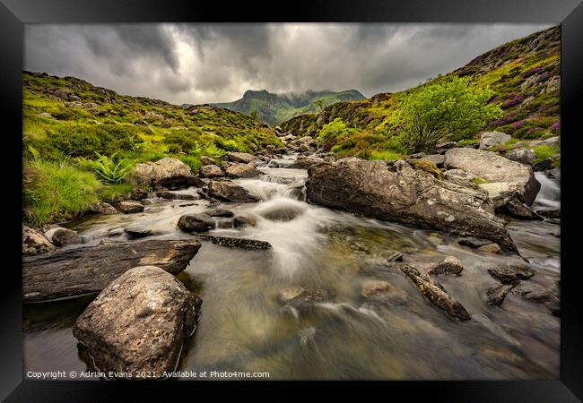 Cwm Idwal Rapids Snowdonia Framed Print by Adrian Evans