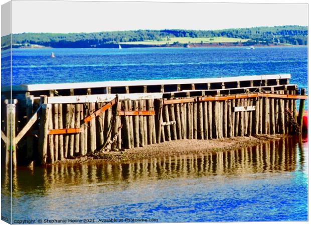 Pilings under a dock Canvas Print by Stephanie Moore