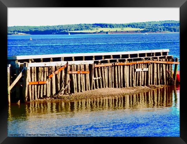 Pilings under a dock Framed Print by Stephanie Moore